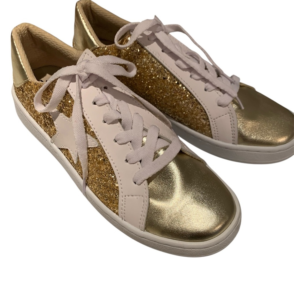 3/$25🔥DESIGNER-INSPIRED GLITTERED GOLD SNEAKER. NWOT - Picture 2 of 7